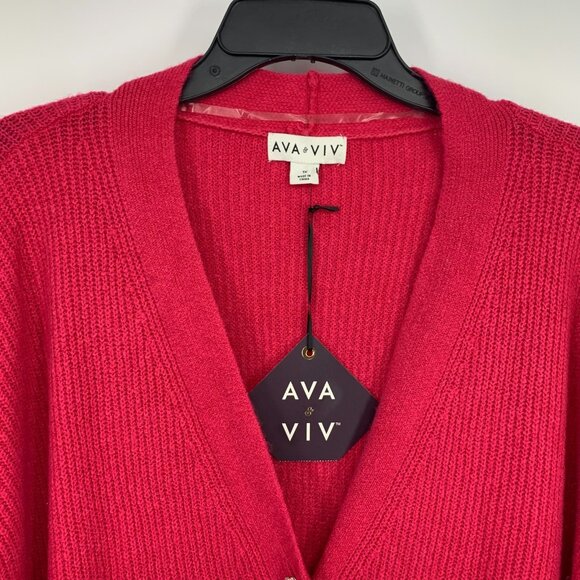 Ava & Viv Cardigan Pink Rhinestone Button Down V Neck RIbbed - Picture 4 of 10